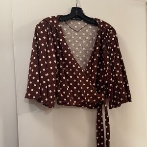 Zara Chocolate Polka Dot Wrap Blouse